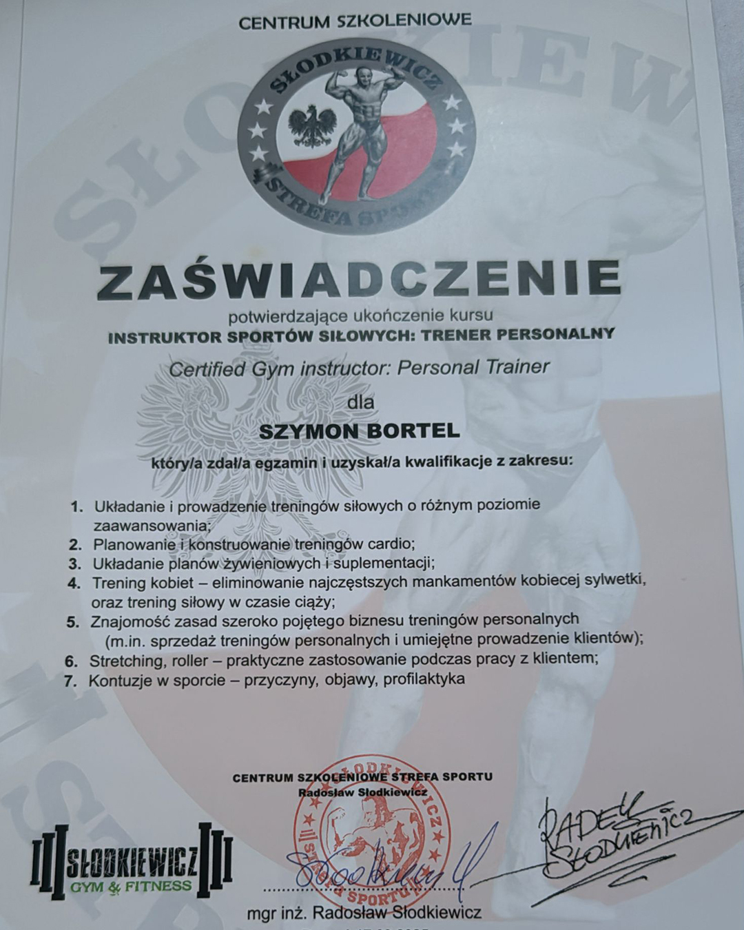 Certyfikat Szymona Bortela 1