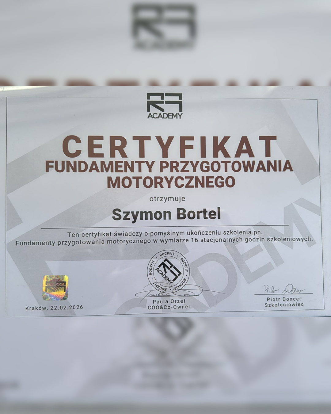 Certyfikat Szymona Bortela 3